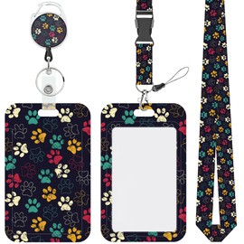 Cotsena Lanyards for ID Badges Colorful Paw Print Retractable Badge Holder Removable Lanyard Keychain Vertical ID Protective Holder for Nurse Teacher Student Office