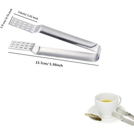 Silver 4Pcs Tea Bag Strainer Clip and Fruit Tongs - Stainless Steel Kitchen Bread Tong, Sugar Cube Tong, and Tea Bag Squeezer Holder