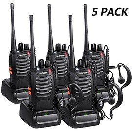 Baofeng Long Range Walkie Talkies 5 Pack Two Way Radios with Earpiece FRS UHF Handheld Reachargeble BF-888s Walkie Talkie for Adults or Kids Li-ion Battery and Charger Included