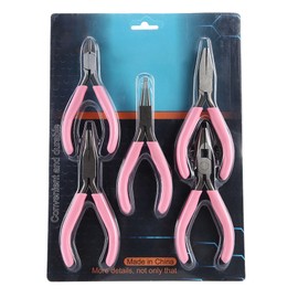 5pcs Mini Pink 4in Metal Pliers Set Kit Cutter Handwork Jewelry Crafts Tool