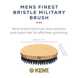 Kent MG2 Boar Bristle Hair Brush for Men, Military Brush with Natural Boar Bristles for Mens Grooming for Fine Hair, 360 Wave Brush Travel Hair Brush
