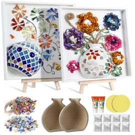 Fuyoooo 2 Sets DIY Vase Mosaic Painting Kit DIY Mosaic Arts and Craft Kits Mosaic Tiles DIY Crafts with Vase Flower Mosaic Accessories Creativity Handmade Artwork for Adults Home Decoration