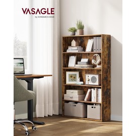VASAGLE Bookshelf, 30 Inches Wide, 5-Tier Open Bookcase with Adjustable Storage Shelves, Floor Standing Unit, Rustic Brown ULBC175X01