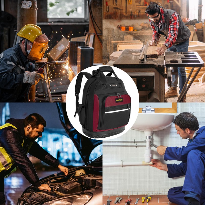 OUUTMEE Tool Backpack, Work Tool Bag with Multi-Use Pockets