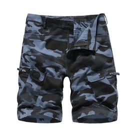Husmeu Men's Cargo Shorts Multi Pocket Summer Shorts Camo Short with Elastic Waist Loose Fit Blue Camouflage 38