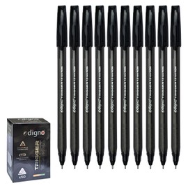 DIGNO Trigger Ballpoint Pens, BLACK, Medium Point (1.0mm), Pack of 50, Multipack, Triangular Grip, Smooth Ball Pens, School Office Home Business Use