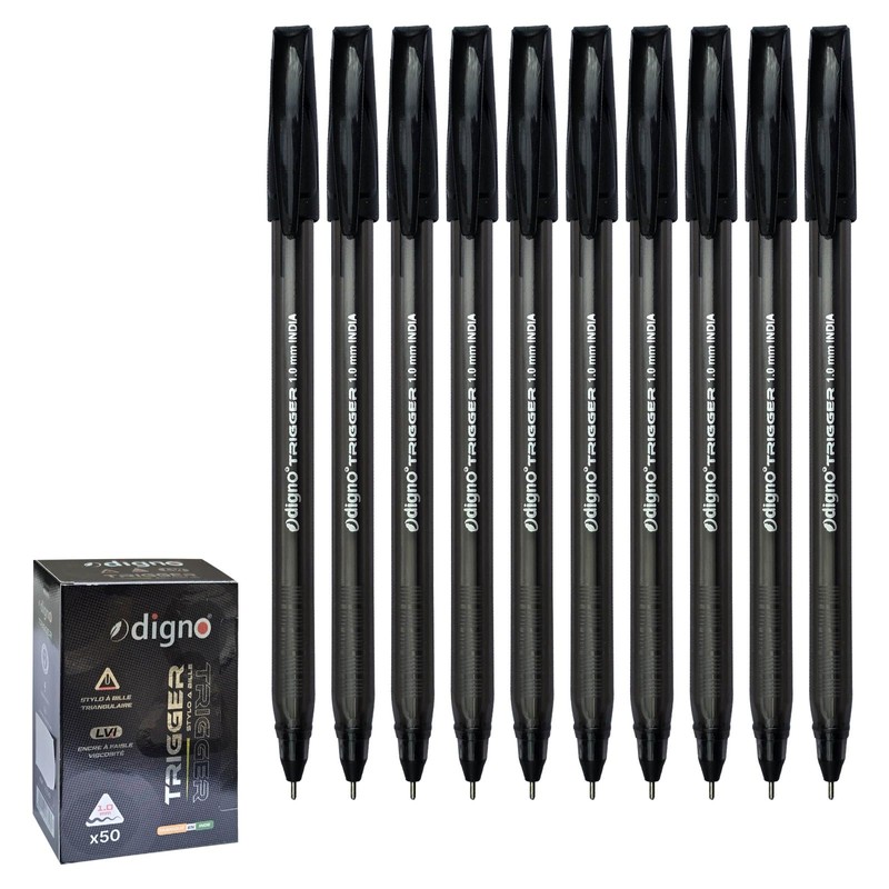 DIGNO Trigger Ballpoint Pens, BLACK, Medium Point (1.0mm), Pack of