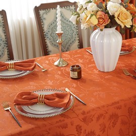 MATIRUG Fall Tablecloth Rectangle 60x120,Wrinkle Free,Soft Autumn Leaves Jacquard Table Cloth for Thanksgiving Parties Harvest Holiday Dinner,Rust/Burnt Orange