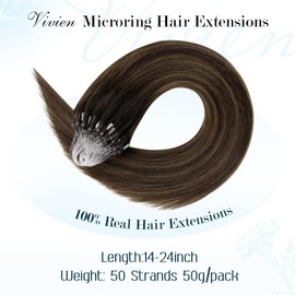 Vivien Real Hair Micro Ring Extensions, Brown Extensions, Micro Ring Hair Extensions Balayage, Darkest Brown to Light Brown #2/8/2 Micro Loop Extensions, Real Hair, 40 cm, 50 g, 50 Strands
