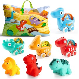 lerrbo kids play car set with 7 cute dinosaur figures