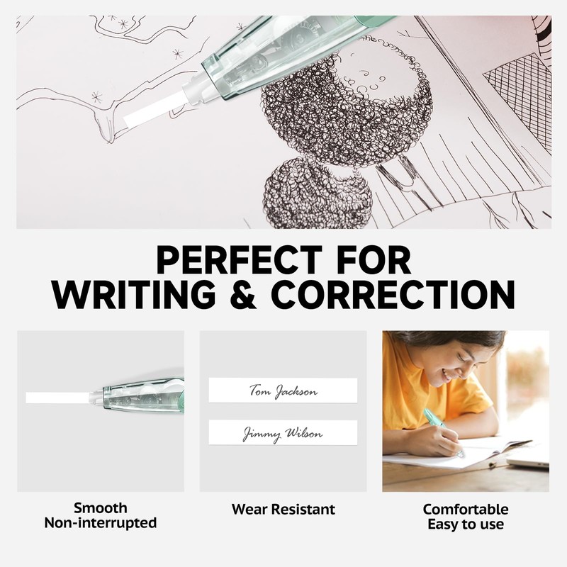 CINBOS Refillable Retractable White Correction Tape, 4 PCS (CS-25) with