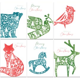 36 Eco Friendly Traditional Folk Art Christmas Cards made from Recycled Paper