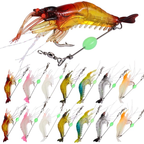 Sougayilang Saltwater Fishing Lures Shrimp Bait Set, 14 Pieces Soft