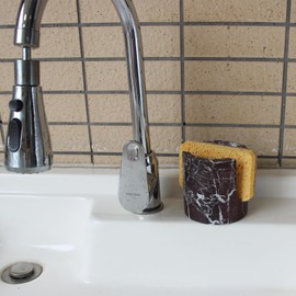 Natural Rosa Levanto Marble Sponge Holder for Kitchen Counter, Drying Rack, Sponge Caddy for Sink Organizer