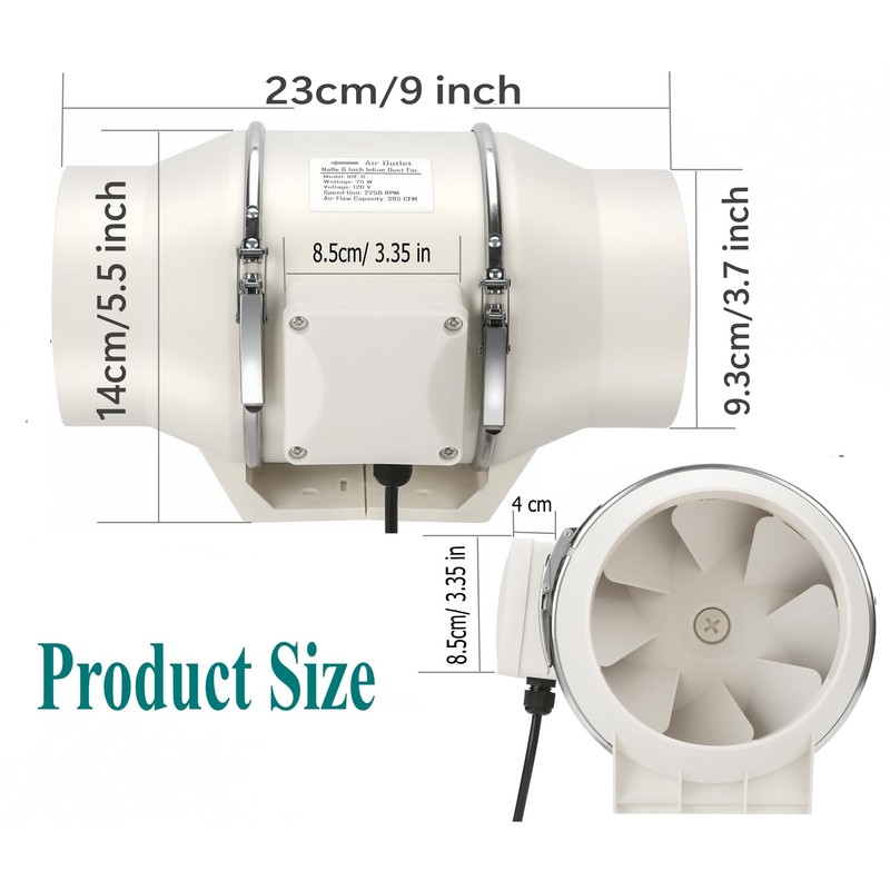 Nalle 4 Inch Inline Duct Fan Radon Fan with Remote