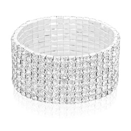 Fjgyjt 1 PC Silver Rhinestone Bracelet Stretch Rhinestone Bracelets with 8 Rows Sparkling Bridal Wedding Bracelet for Party Wedding Pageant Prom Graduation