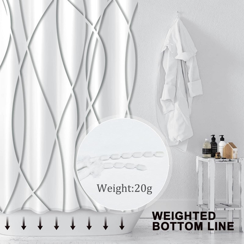 Punkray Grey Shadow Shower Curtain for Bathroom with Hooks, Shower