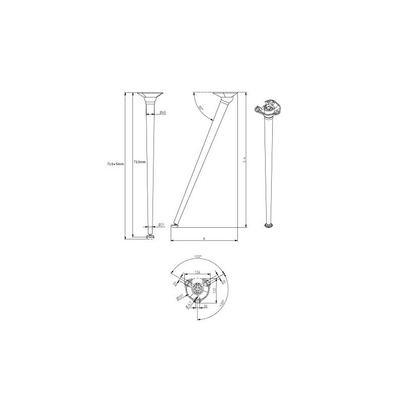 1x 710mm Chrome Angle Folding Table Leg Breakfast Bar Support