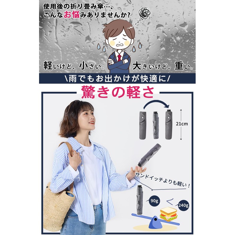 折畳傘 軽量【業界最軽量カーボン傘90g・直径100cm・持運びコンパクト】HINOKAZE 軽量おりたたみ傘 メンズ レディース 反射テープ付き 365日持ち歩く常備傘 折畳傘 軽量 手動開閉