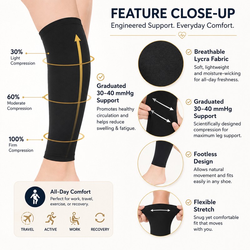 30–40 mmHg Calf Compression Sleeves for Men & Women –
