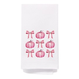 SPBL&L Pink Fall Decor,Pink Bow Coquette Fall Pumpkin Kitchen Towels, Preppy Fall Hand Towels for Bathroom, Preppy Bathroom Decor, Fall Dish Towels, Fall Pumpkin Kitchen Bathroom Decor, 16x24 Inch