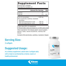 Klean ATHLETE Klean DHA - DHA Supplement for Athletes - Supports Heart & Brain Health* - Omega 3 Fish Oil - with EPA & DHA - Non-GMO & Gluten Free - 60 Softgels