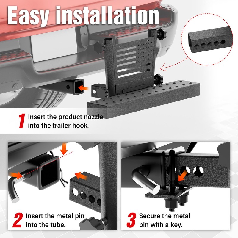 Trailer Dual Hitch Flag Pole Holder Step for 2 Inch