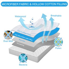 Quilted Fitted Full Mattress Pad Cover, Waterproof Mattress Protector, Deep Pocket Elastic Fits Up to 21'', Breathable Soft Alternative Filling Mattress Pad