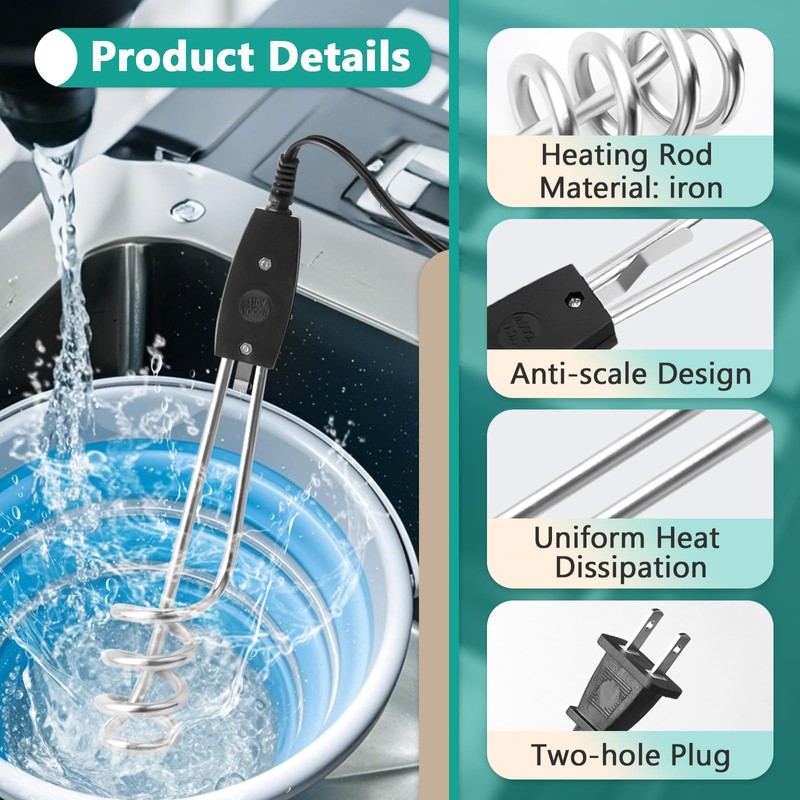 2 Pcs 1000W-110V Immersion Water Heater - 10in Immersion Electric