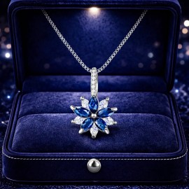 ESTELAPRIVE - Collar Flor Azul Perla Plata 925 Dije Regalo Pareja Lujo