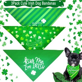 St. Patrick's Day Dog Bandanas 3Pack Lucky Shamrock Costume, Kiss Me I'm Irish Triangle Bibs Adjustable Pet Scarf Accessories for Dogs Cats Medium Green Kerchief Happy Holiday Supplies Outfit