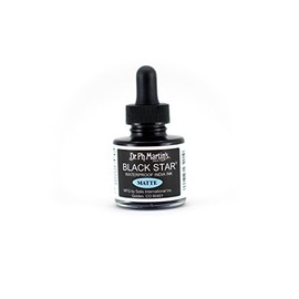 Dr. Ph. Martin's Black Star India Ink (Matte) Ink Bottle, 1.0 oz, Matte Black, 1 Bottle