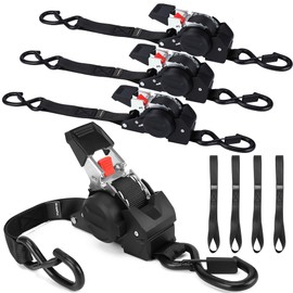 Retractable Ratchet Straps, 1763lb Break Strength Heavy Duty Auto Self Retracting Ratchet Strap with Soft Loops, 1 Inch x 10 Feet Tie Down Straps Easy Retract for Motorcycle Truck Securing Cargo, 4PK