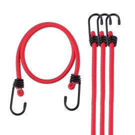 WORKPRO 24 Inch Bungee Cord with Hooks Red  4 Pack Superior Rubber Heavy Duty
