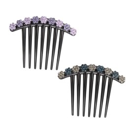 Baluue 2pcs Flower Patterned Hair Combs Rhinestone Teeth Hairpin Stylish Bun Maker Random Color