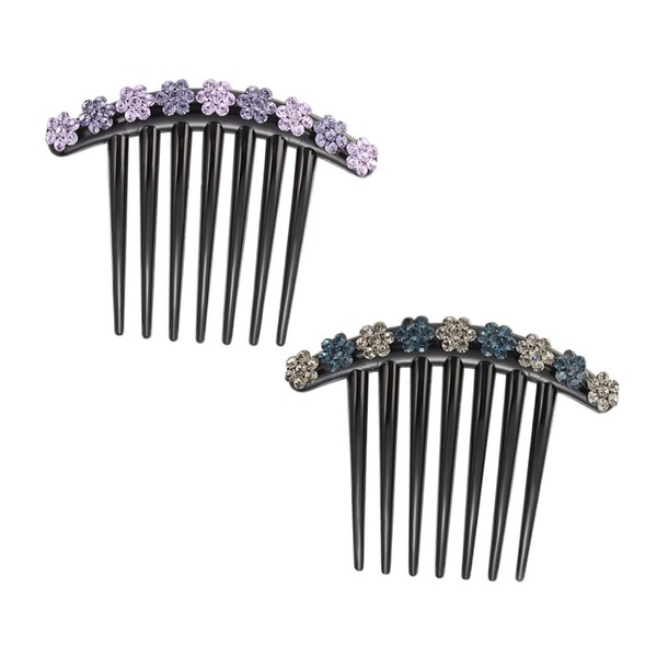 Baluue 2pcs Flower Patterned Hair Combs Rhinestone Teeth Hairpin Stylish
