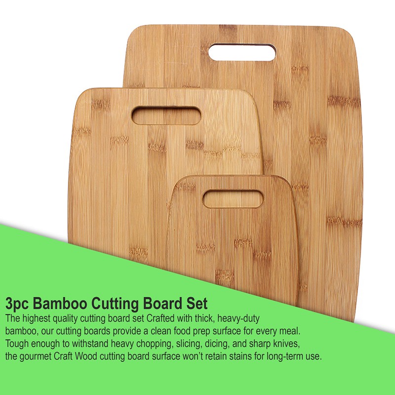 Gourmet Edge 3PC Bamboo Cutting Board Set - Kitchen Chopping