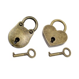 Pack of 2 Mini Bronze Antique Padlock Small Metal Heart Shape Padlock Bear Head Shape Bronze Locks Retro Vintage Padlock with Key