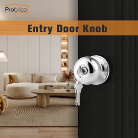 Probrico Door Knob with Lock and Key, Keyed Alike Polished Chrome Round Ball Lock, Exterior Doorknob for Entry Door Bedroom Bathroom, 3 Pack