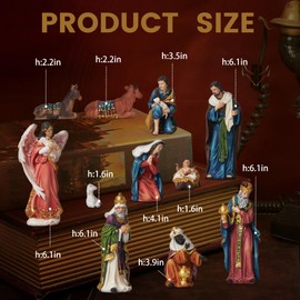 TOETOL Nativity Sets for Christmas Indoor 5.9 Inch Tall Set of 13 Pieces Nativity Scene Tabletop Resin Decorations Home Holiday Decor Religious Collectibles Gifts for All