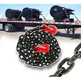 Mytee Products 3/8 Inch x 16 FT G80 Black Transport Binder Chain with Clevis Grab Hooks - 7,100 lbs Working Load Limit - Heavy Duty Grade 80 Safety Trailer Logging Chain