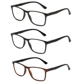 Calabria Beene Reading Glasses +2.50 Black,Grey,Tortoise Havana 3 Pack Gift Box Set Mens Readers Fashion Trendy Eyeglasses