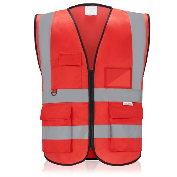 WORCBGIO Reflective Safety Vest with Pockets High Visibility Sliver Strip