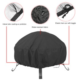 Black Round Fire Pit Cover, Heavy Duty Waterproof Outdoor FirePit Bowl Cover, Dustproof Anti UV and Tear Resistant Full Coverage Patio Round Fire Pit Fireplace Cover, 33.5 Inch