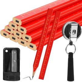 FYSUIMU 14Pcs Carpenter Pencil with Retractable Pencil Holder Sharpener 7 In Octagonal Flat Construction Pencil Hard Black Carpentry Marking Pencil for Woodworking Worker Tool