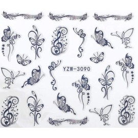 Black Music Note and Butterflies Nail Decals Sticker Salon Quality Nail Art - 1 Sheet