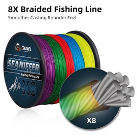 RUNCL Braided Fishing Line, Abrasion Resistant Durable Fishing Line for Saltwater Freshwater, No Stretch, Smaller Diameter, Hi Vis Rainbow Color Measure Line, 328-1093 Yds