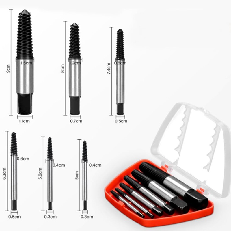 6 Pcs Screw Extractor Set, Damaged Screw Extractor Set, Easy