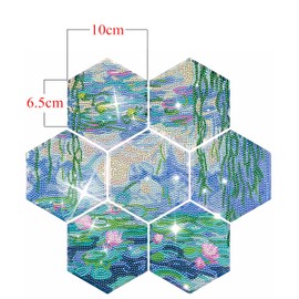 NIHO-JIUMA Diamond Painting Coasters Kits, 7 PCS Hexagon Coasters Monet Water Lily Diamond Art Coasters for Beginners Adults