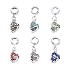 Beadthoven 100pcs Plated Alloy Rhinestone European Dangle with Heart Beads Antique Silver Charms with Large Hole for Jewelry Making Key Chains DIY Crafts Home Decoration |Mixed Color